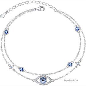 925 Sterling Silver Evil Eye Infinity Butterfly Adjustable Anklet Foot Chain
